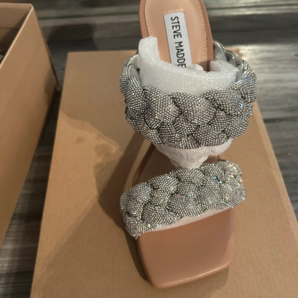 Steve Madden Silver Heeled Sandals with Braided Straps